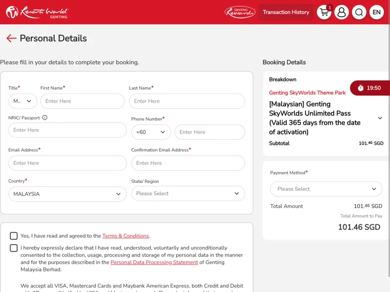 RWG Booking web application interface