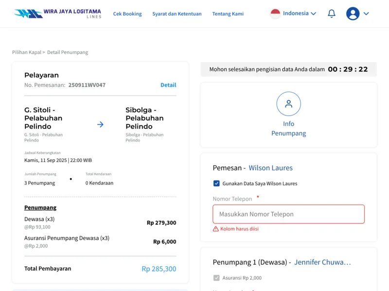 Wirajaya Lines website interface